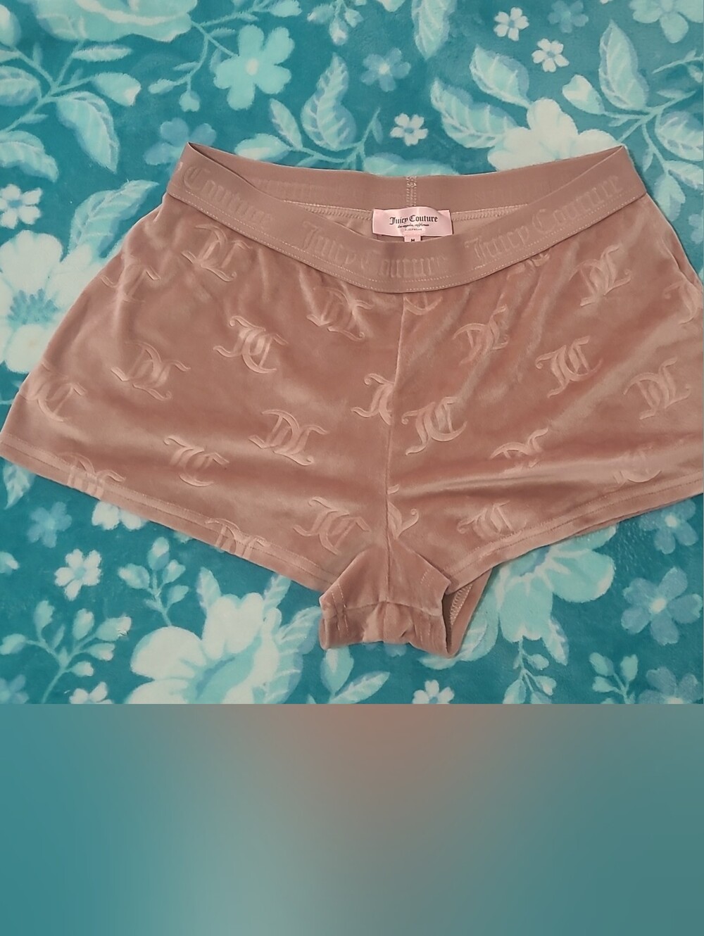 Juicy Couture Velvet Logo High-Rise Shorts in Dusty Rose